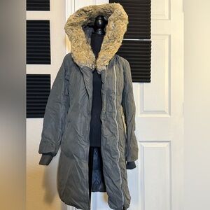 Aritzia Babaton St Moritz Parka Gray Puffer Coat with Fur Hood